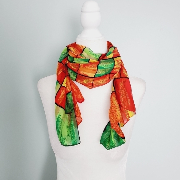 Stefanel Scarf Multicolor Red Green - Picture 1 of 5